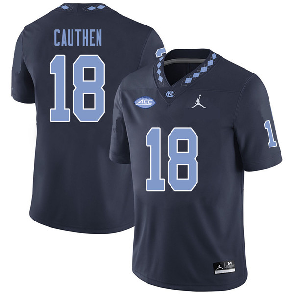 Jordan Brand Men #18 J.T. Cauthen North Carolina Tar Heels College Football Jerseys Sale-Navy